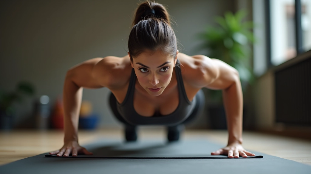 Athletic person performing an advanced push-up variation showing strength and control on a training mat